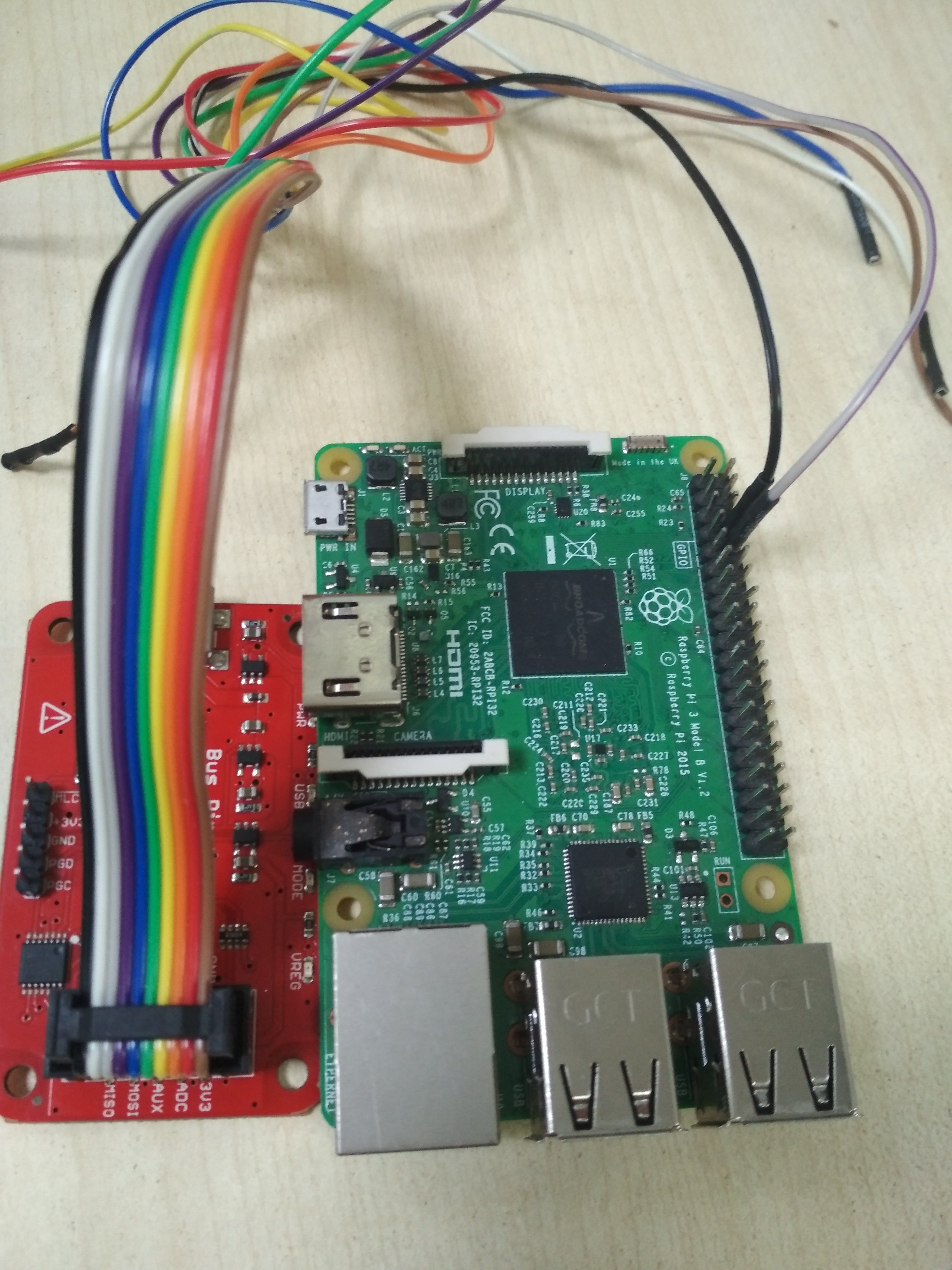 Final wiring setup of raspberry pi and buspirate